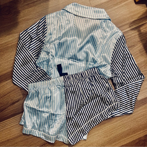 BB DAKOTA| Satin Notch Collar PJ Set| Blue&White Striped|  NWT (A030,A031) - Picture 9 of 11